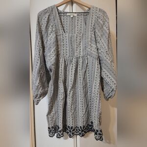 Joie Blue and White Patterned Dress EUC Cotton Linen Blend